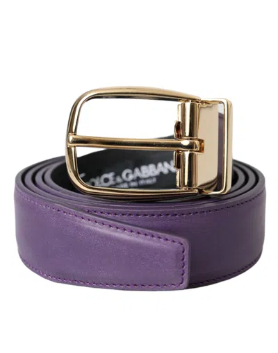 Dolce & Gabbana Purple Leather Gold Metal Buckle Belt Men's Men
