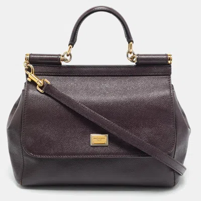 Pre-owned Dolce & Gabbana Purple Leather Medium Miss Sicily Top Handle Bag