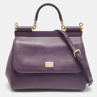 Pre-owned Dolce & Gabbana Purple Leather Medium Miss Sicily Top Handle Bag