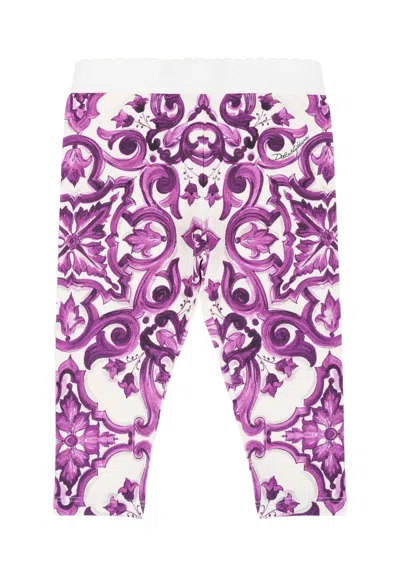 Dolce & Gabbana Purple Leggings For Baby Girl With Majolica Print
