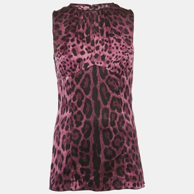 Pre-owned Dolce & Gabbana Purple Leopard Print Satin Top M