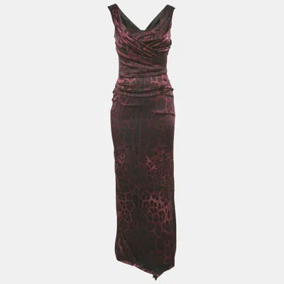 Pre-owned Dolce & Gabbana Purple Leopard Print Silk Draped Maxi Dress S