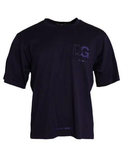 Dolce & Gabbana Purple Logo Patch Short Sleeve Cotton T-shirt