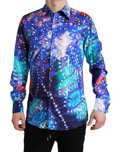 DOLCE & GABBANA PURPLE LUMINARIE SILK SLIM MARTINI SHIRT