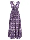 Dolce & Gabbana Smocked V-neck Maxi Dress With Tie Straps In Purple