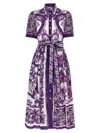 Dolce & Gabbana Maiolica Print Cotton Shirtdress In Purple