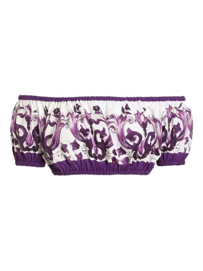 DOLCE & GABBANA PURPLE MAIOLICA PRINT COTTON TOP