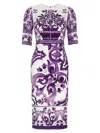 Dolce & Gabbana Maiolica Print Charmeuse Midi Dress In Purple