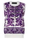 Dolce & Gabbana Silk Printed Crew Neck Vest In Purple
