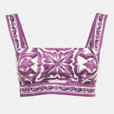 Pre-owned Dolce & Gabbana Purple Majolica Print Cotton Crop Top S