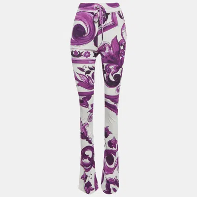 Pre-owned Dolce & Gabbana Purple Majolica Print Jersey Flared Pants S