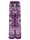 Dolce & Gabbana Majolica Print High Rise Wide Leg Pants In Purple
