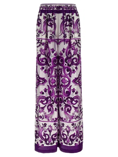 DOLCE & GABBANA PURPLE MAJOLICA PRINT PANTS
