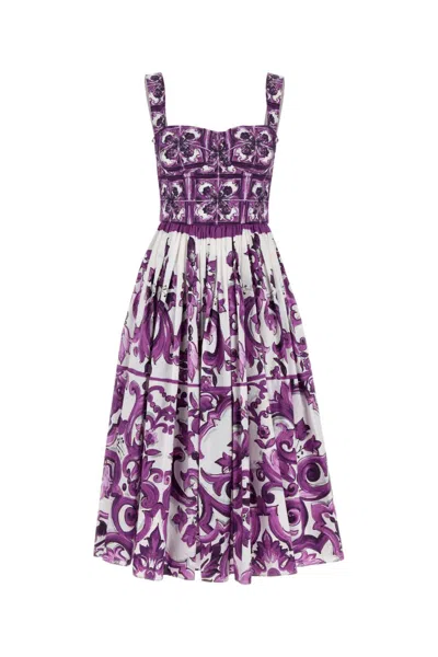 Dolce & Gabbana Purple Majolica-print Poplin Dress