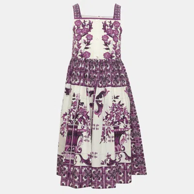 Pre-owned Dolce & Gabbana Purple Majolica-print Cotton Maxi Dress 12 Years