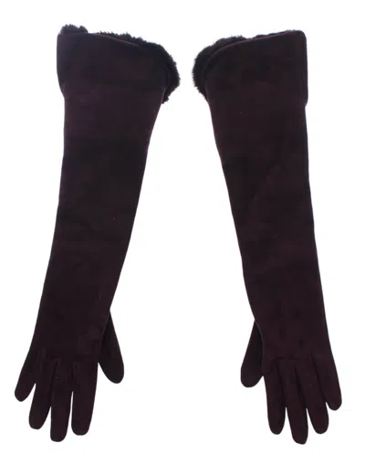 Dolce & Gabbana Purple Mink Fur Goatskin Suede Leather Women's Gloves