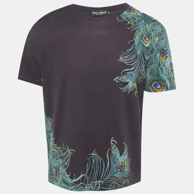Pre-owned Dolce & Gabbana Purple Peacock Print Jersey T-shirt Xxxl