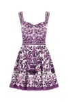Dolce & Gabbana Violet Dress With Thin Straps And All-over Floral Motif In Cotton Blend Woman In Purple