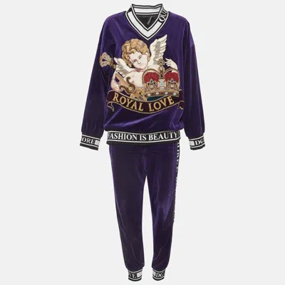 Pre-owned Dolce & Gabbana Purple Queen's Angel Embroidered Velvet Track Suit S