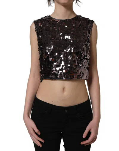 Dolce & Gabbana Purple Sequined Sleeveless Cropped Tank Women's Top