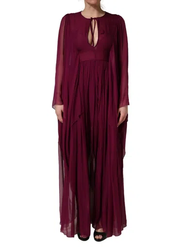 Dolce & Gabbana Purple Sheer Chiffon Silk Long Maxi Dress In Brown