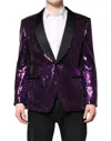 Dolce & Gabbana Purple Sicilia Sequin Embellish Coat Jacket In Purple