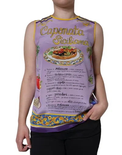Dolce & Gabbana Caponata Siciliana Print Silk Tank Top In Purple