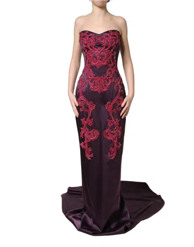 Dolce & Gabbana Purple Silk Crystal Strapless Floor Length Gown Women's Dress