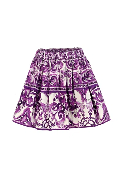 Dolce & Gabbana Kids' Purple Skirt For Girl With Majolica Print