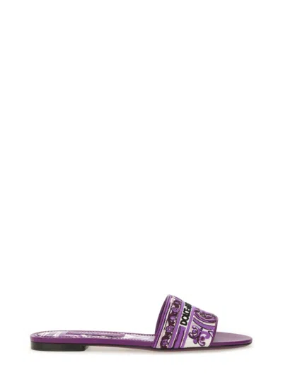 Dolce & Gabbana Purple Slide Sandal With Intricate Embroidery In Pink