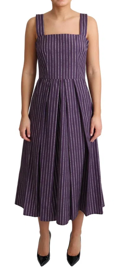 Dolce & Gabbana Purple Striped Cotton A-line Stretch Dress