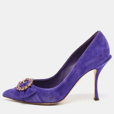 Pre-owned Dolce & Gabbana Purple Suede Buckle Pointed Toe Pumps Size 38