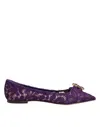 Dolce & Gabbana Purple Taormina Lace Crystals Flats Shoes In Purple