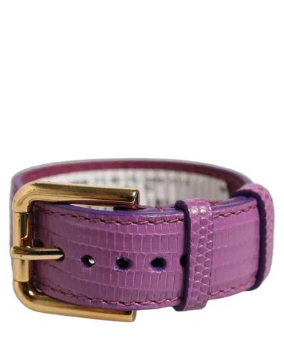 Dolce & Gabbana Purple Textured Leather Gold Buckle Belt Strap Bracelet