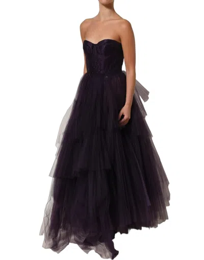 Dolce & Gabbana Purple Tiered Tulle Silk Long Gown Dress In Black