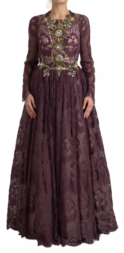 Pre-owned Dolce & Gabbana Purple Viscose Crystal A-line Gown Women's Dress ()