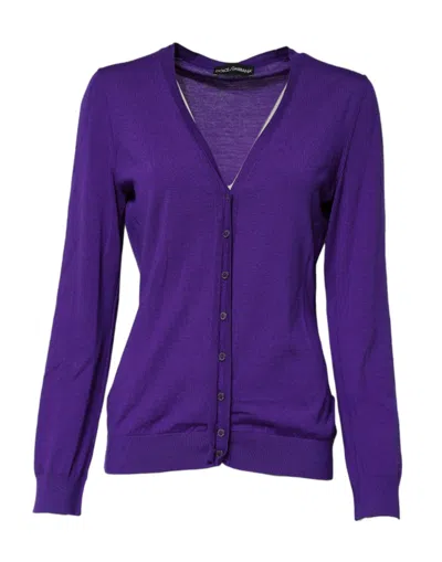 Pre-owned Dolce & Gabbana Purple Wool Knit V-neck Cardigan Women's Sweater ()