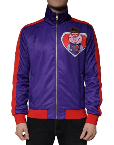Pre-owned Dolce & Gabbana Purple Year Of The Pig Full Zip Bomber Men's Jacket ()