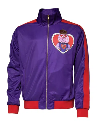 DOLCE & GABBANA DOLCE & GABBANA PURPLE YEAR OF THE PIG FULL ZIP BOMBER MEN'S SWEATER