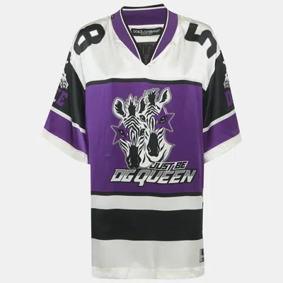 Pre-owned Dolce & Gabbana Purple Zebra Print Satin Oversized T-shirt S