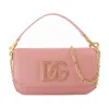 Dolce & Gabbana Structured Calfskin Purse With Chain Strap And Prominent Logo In Pink