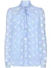 Dolce & Gabbana Pussy-bow Collar Semi-sheer Shirt In White