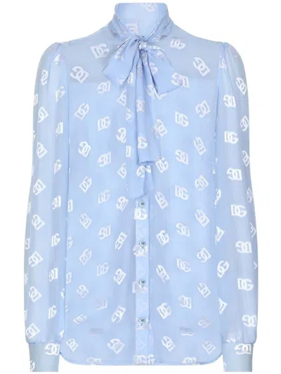 DOLCE & GABBANA PUSSY-BOW COLLAR SEMI-SHEER SHIRT