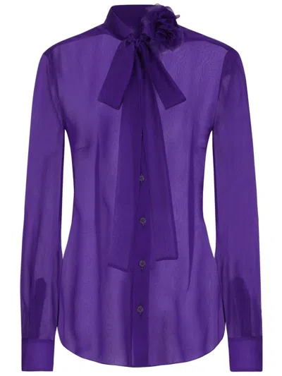 Dolce & Gabbana Pussy-bow Silk-chiffon Blouse In Purple