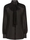 Dolce & Gabbana Casual Silk Crepe Bishop Sleeves Halterneck Top In Black