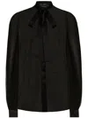 Dolce & Gabbana Bow Collar Silk Chiffon Top In Black