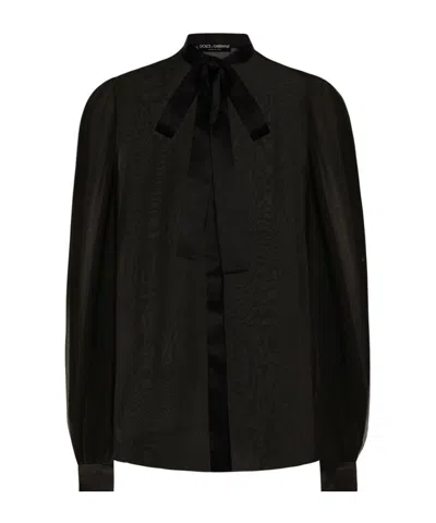 DOLCE & GABBANA DOLCE  GABBANA PUSSY-BOW CHIFFON SHIRT