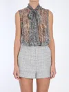 Dolce & Gabbana Pussy Bow Top With Fur Print In Grey