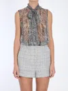 Dolce & Gabbana Pussy Bow Top With Fur Print In Grey