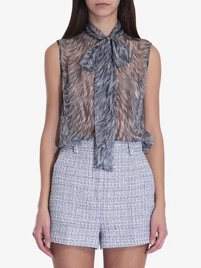 Dolce & Gabbana Pussy Bow Top With Fur Print In Grey